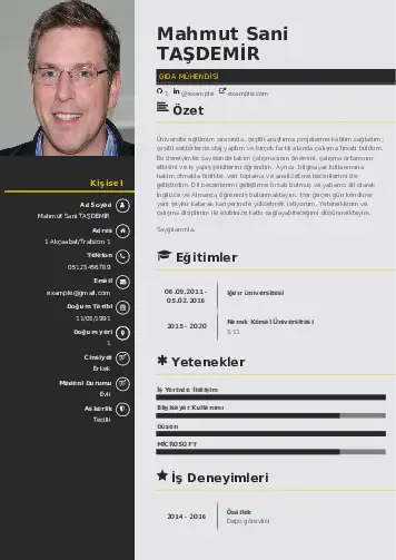 Gıda Mühendisi CV Örnekleri cv indir